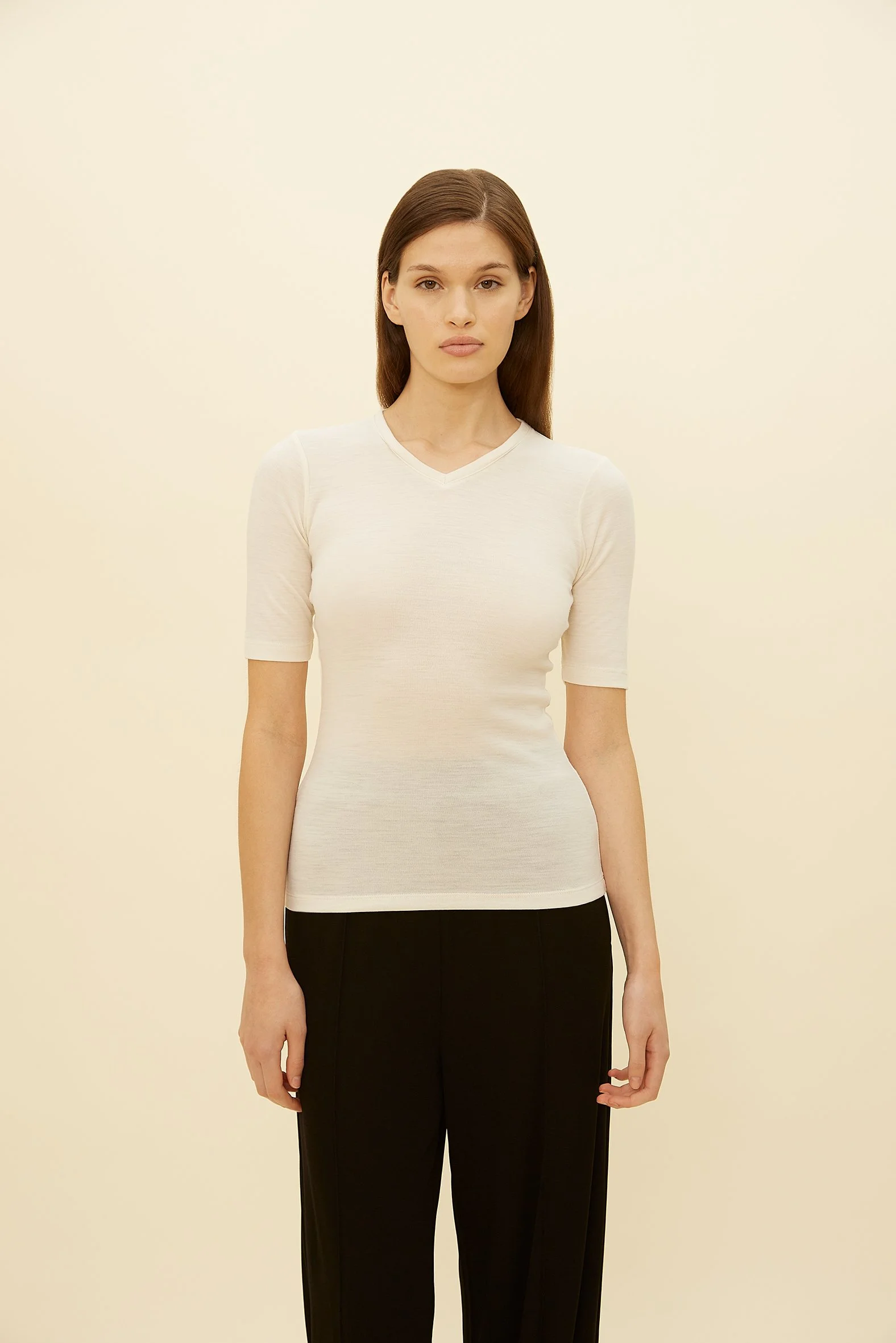 The Tasha V Neck T-Shirt in white — REFINE